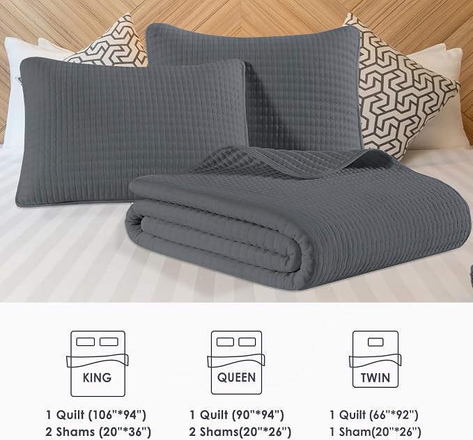 Queen Quilt-Lightweight Bedspreads Grey Queen Size Quilt Bedding Set | Soft - Image 7
