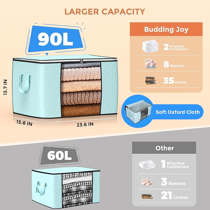 90L Large Storage Bags, 6 Pack Clothes Storage Bins Closet Organizers | - Image 2