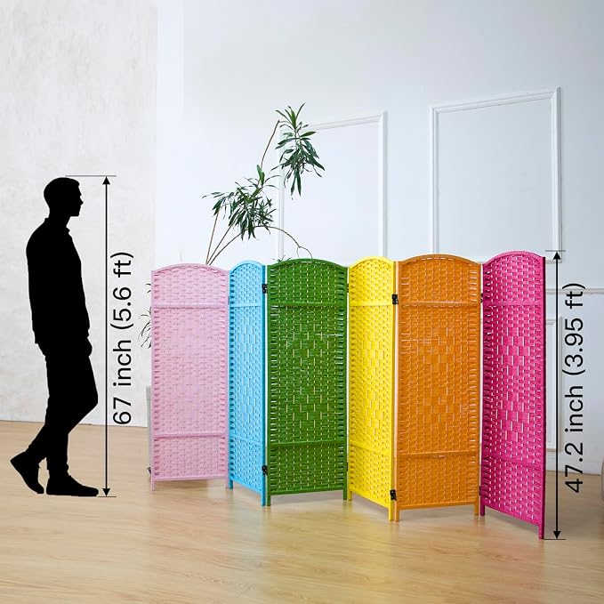 6 Panel Rattan Divider Short Room Partition Screen, Double Sided Folding Divider - Image 2