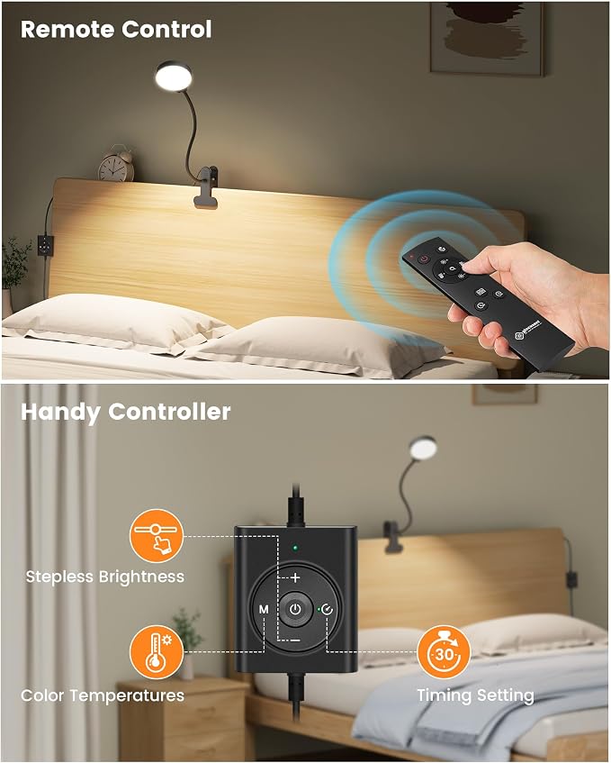 Glocusent 5W Desk Lamp with Remote, 3 Colors & 5 Brightness Reading Lights | - Image 5