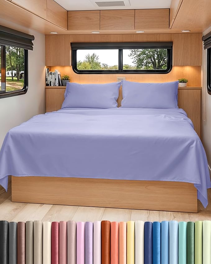 RV Short Queen Sheet Set 60 X 75 - 4 Piece RV Short Queen Bed Sheets - Soft, Breathable & Cooling - Designed for Bunks, Trailers & Campers - Fits 8” to 12" Mattress - Hotel Luxury Bedding - Lavender