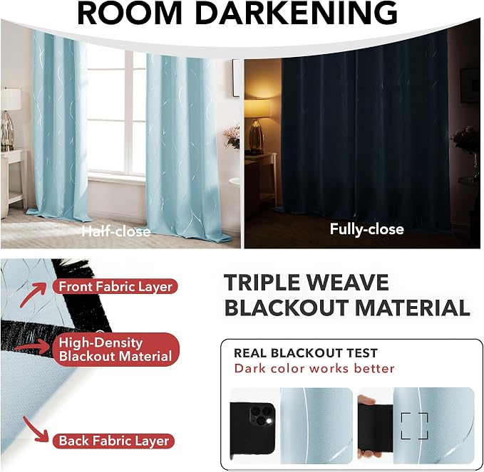 Deconovo Curtains for Living Room, Pattern Blackout Curtains 108 Inch Long | - Image 6