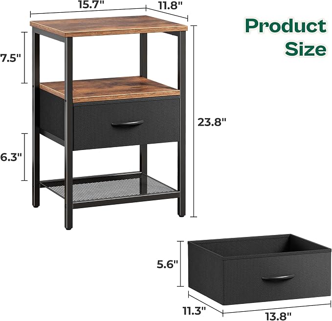 Huuger Night Stand with 2 Drawers, Bed Side Table with Open Shelf | Bedroom - Image 3