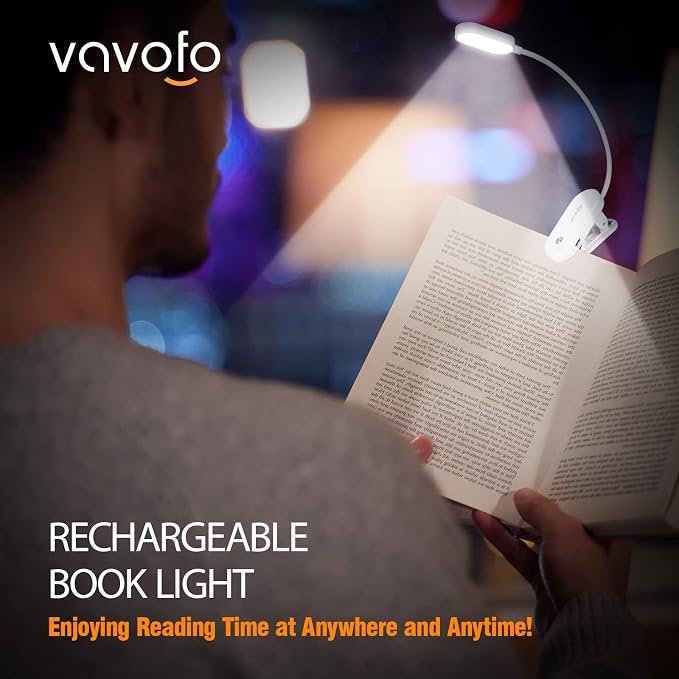 VAVOFO Rechargeable Book Light, 14 LEDs Eye Care Clip On Amber Reading Light - Image 2