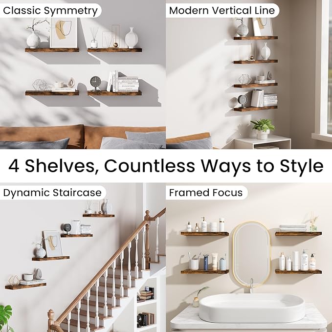 BAYKA Rustic Brown Floating Shelves 15.7in, Wall Mount Wood Shelf | Easy Install - Image 9