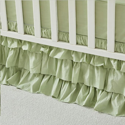 Brandream Crib Skirt Triple Layer Cotton Nursery Bed Skirt for Baby Girls Boys Toddler Bedskirt Solid Color Light Green Dust Ruffle Gender Neutral Farmhouse Chic Boho Bohemian Skirt
