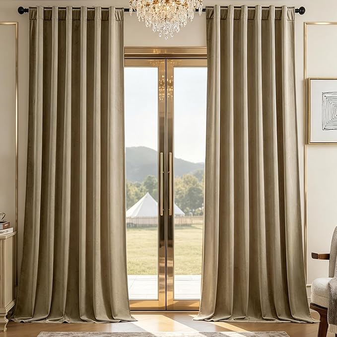 Timeper Taupe Velvet Curtains 90 inches 2 Panels, Light Blocking Curtains by Timeper