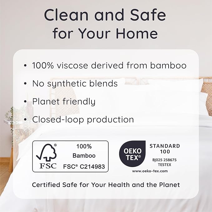Bambaw 100% Viscose Derived from Bamboo Queen Size Sheet Set - 6pcs Cooling Sheets, Breathable, Super Soft, Fits Up to 16'' Mattress Depth, White