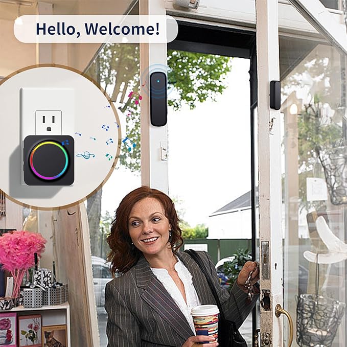 Door Chime, Door Chimes When Door Opens, Door Sensor Door Open Alarm with 600 FT Range, 32 Chimes 5 Adjustable Volume, Door Ringer Alert for Business/Home/Kids When Entering (2Receivers+1Sensor)