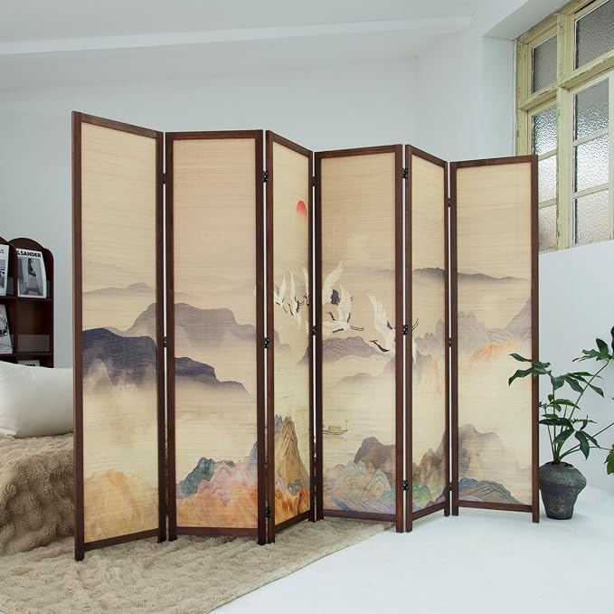 6 Panel Bamboo Room Divider, 5.6 ft Tall Double-Sided Freestanding Folding - Image 4
