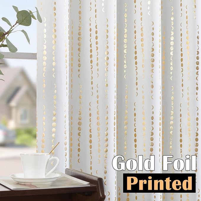 jinchan Boho Blackout Curtains 63 Inch Length Moon Phase Printed Drapes | Gold - Image 2