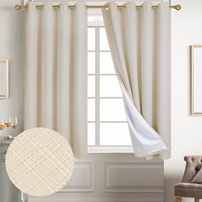 Diraysid 100% Blackout Curtains Light Beige Linen Curtains - Image 2