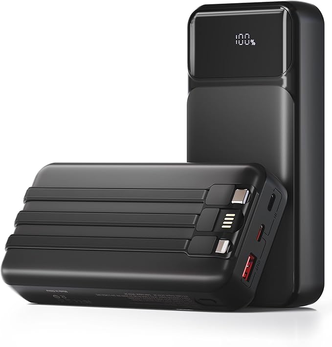 Power-Bank-Portable-Charger 49800mAh Portable Phone Charger Power Bank with 3 Built-in Cable(USB-C, iOS, USB-A), 22.5W Fast Charging LED Display External Battery Pack for iPhone Android Samsung, etc