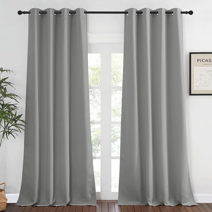 NICETOWN Blackout Silver Grey Curtains 90 inch Length by NICETOWN