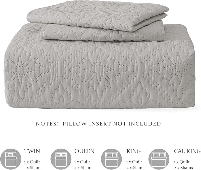 Exclusivo Mezcla King Quilt Set, Light Grey | Lightweight Soft Bedspreads - Image 6
