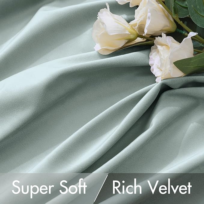 MIULEE Velvet Curtains 52x108 inches 2 Panels Misty Blue Blackout Curtains | - Image 4