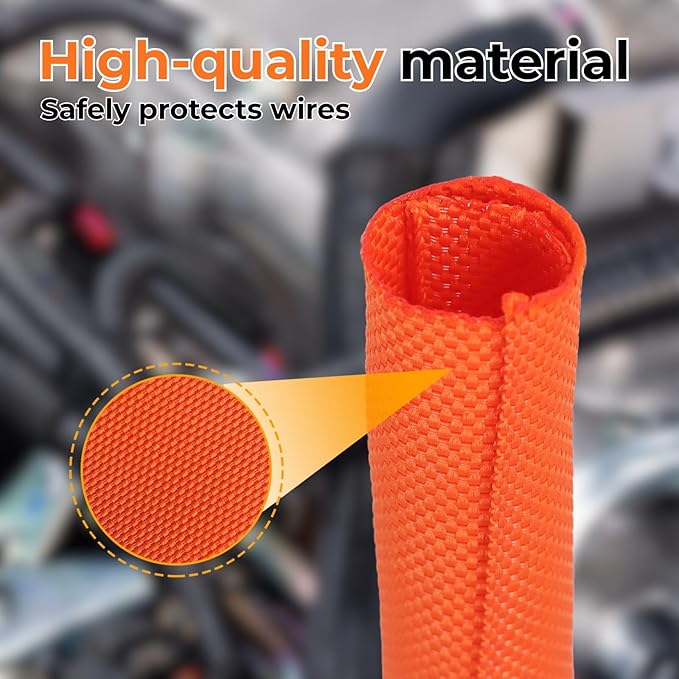 HOLED 1/8 inch Split Braided Cable Management Sleeve for USB Cable Power Cord Audio Video Cable, Wire Loom Cord Protector from Cat Dog Chewing (Orange, 25FT)