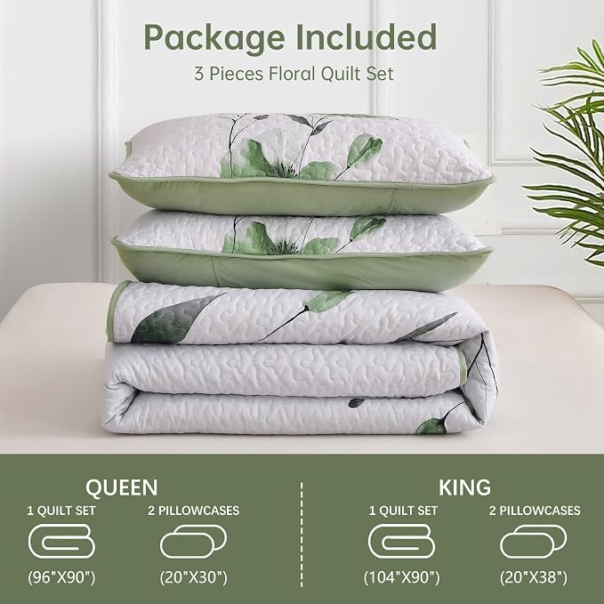 Mybedsoul King Quilt Set Sage Green, Reversible Polyester Coverlet Set - Image 7