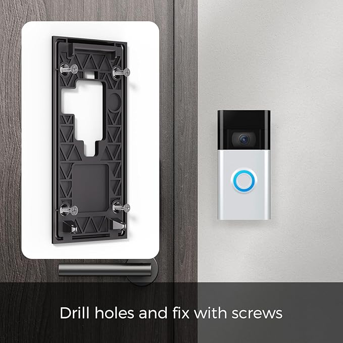 No Drill Ring Doorbell Mount for Battery 2020 - Damage-Free 3M Tape Holder, Rental Friendly No Screws Wall Plate Bracket for Apartment (Ring doorbell 2020 Mount)