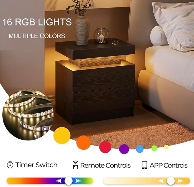 Modern Black LED Nightstand for Bedroom Bedside Table - Image 5