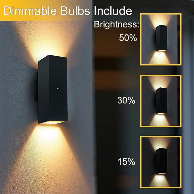 WISELUME 2 Pack Motion Sensor Outdoor Wall Lights, Dusk to Dawn Up & Down Sconces with E26 Dimmable LED Bulbs, Black Aluminum Porch, Patio, Garage,Front Door Lighting Fixtures, ETL Listed