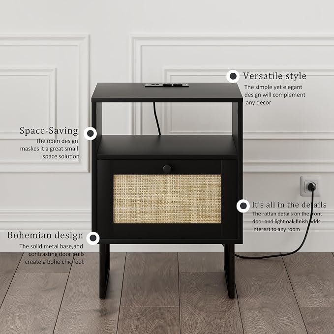 Masupu Extra Large Rattan Nightstand, Boho Night Stand Modern Farmhouse Wood - Image 9