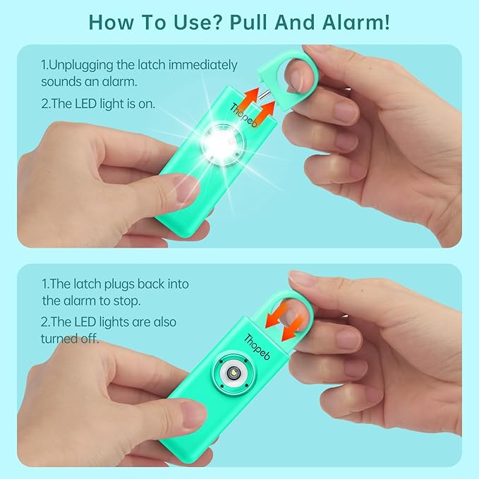 Thopeb–The Original Personal Safety Alarm for Women Self Defense – Elders & Kids Self Defense Keychain Siren – 135dB Loud Siren Bird Sound – Cute Key Chains Protection (Lake Green)