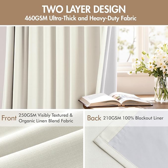 MIULEE Pinch Pleated 100% Blackout Curtain 40"x102" Beige White 4 Panel Set | - Image 4