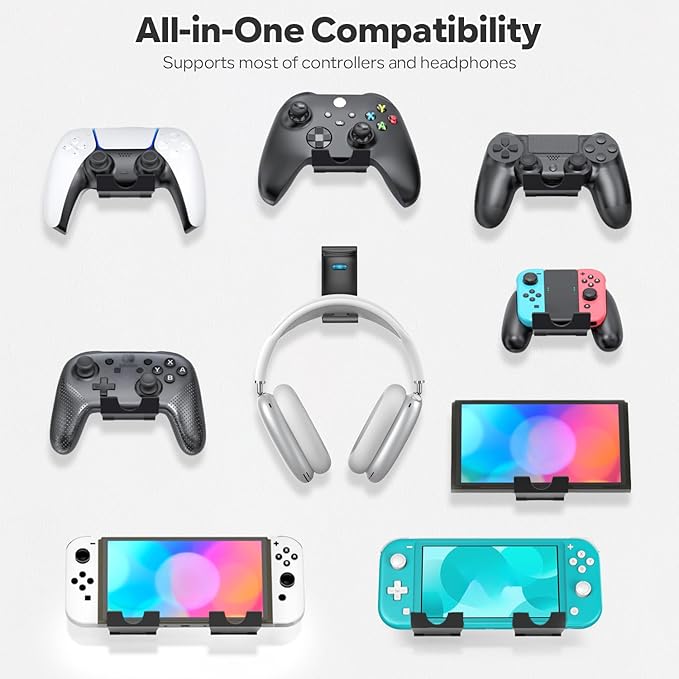 OIVO Controller & Headset Wall Mount Holder Stand, Foldable Headphone Stand, Gaming Controller Holder Hanger Hook, Universal Storage Organizer Controller/Earphone/Game Accessories-9 Packs