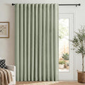 Faux Linen Total Blackout Sliding Door Curtains 90 Inches Long, Sage Green | by 100BlackoutShield