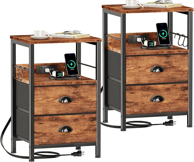 Furologee Nightstand Set of 2, Rustic Brown, by Furologee