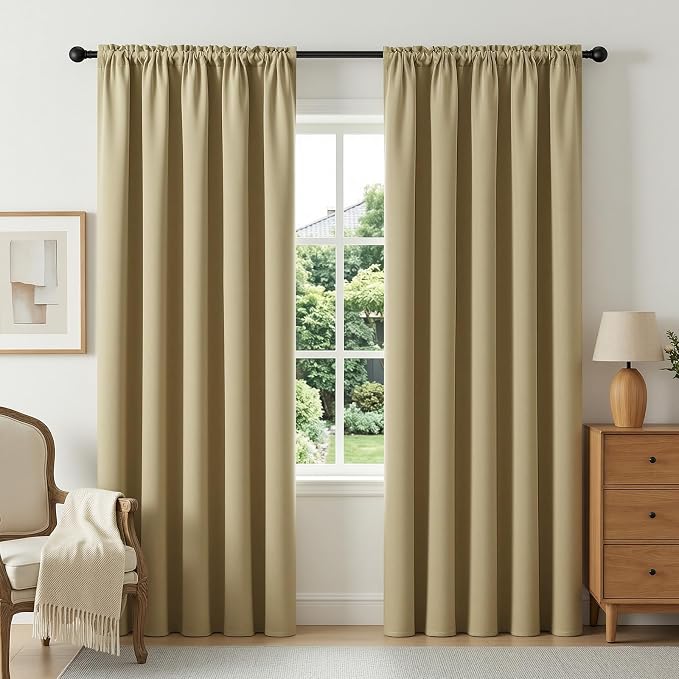 CUCRAF Beige Blackout Curtains 84 inch Length 2 Panels Set, Rod Pocket Room by CUCRAF