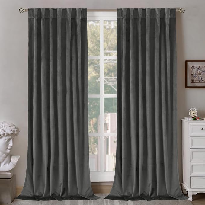 BGment Grey Velvet Curtains 90 Inches Long Blackout Curtains by BGment