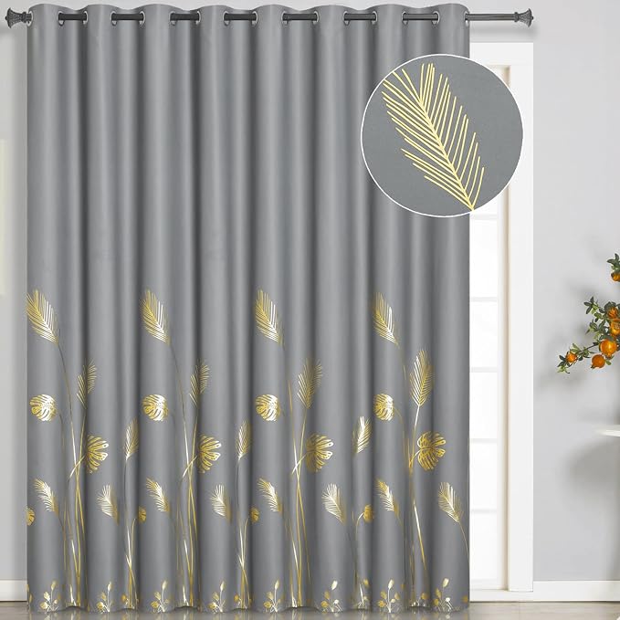 Grey Blackout Curtain for Dining Room 100W x 96L Inch Long Thermal Insulated by ESTELARTEXTILER