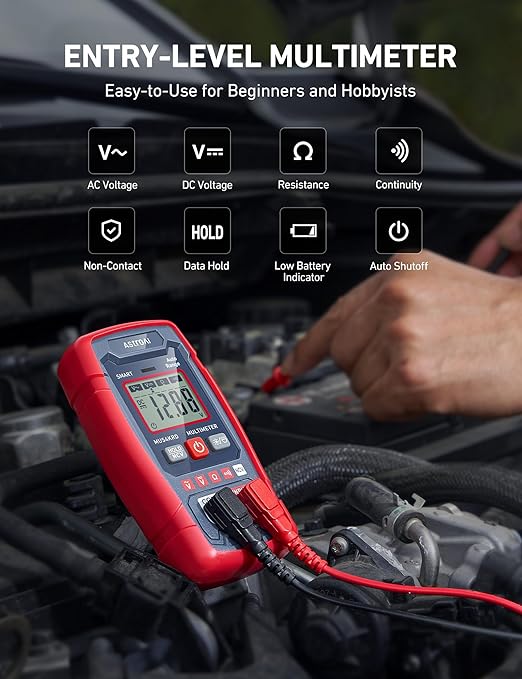 AstroAI Multimeter Tester 4000 Counts, Smart Measuring Mode, Auto-Ranging Digital Volt Meter, Fast Accurately Measures AC/DC Voltage, Resistance, Continuity, Supports a Non-Contact Voltage Function