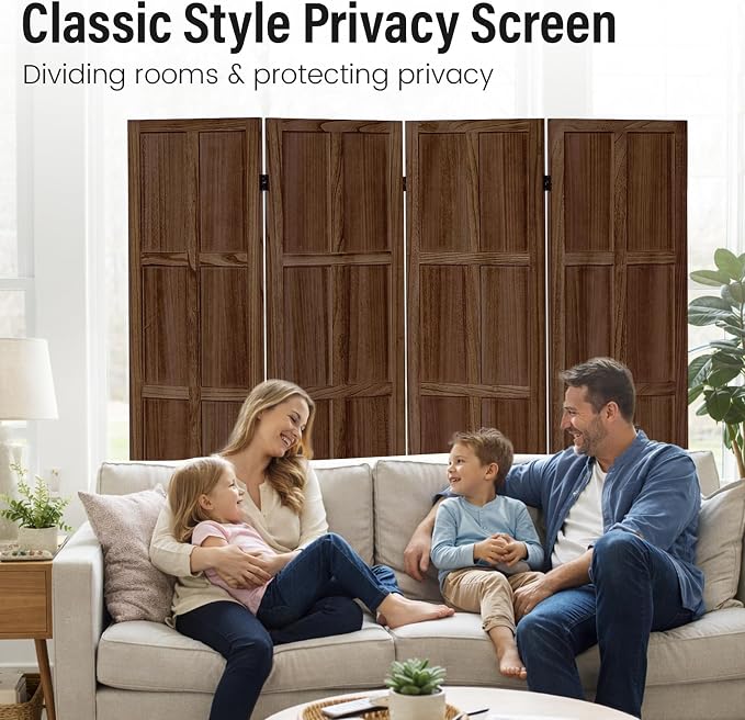 4 Panel Wood Room Divider and Folding Privacy Screen 67″, Freestanding Wall - Image 4