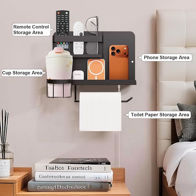 Bcareself Bedside Wall Organizer, Floating Bedside Shelf Wall Mount, Dorm Room - Image 2