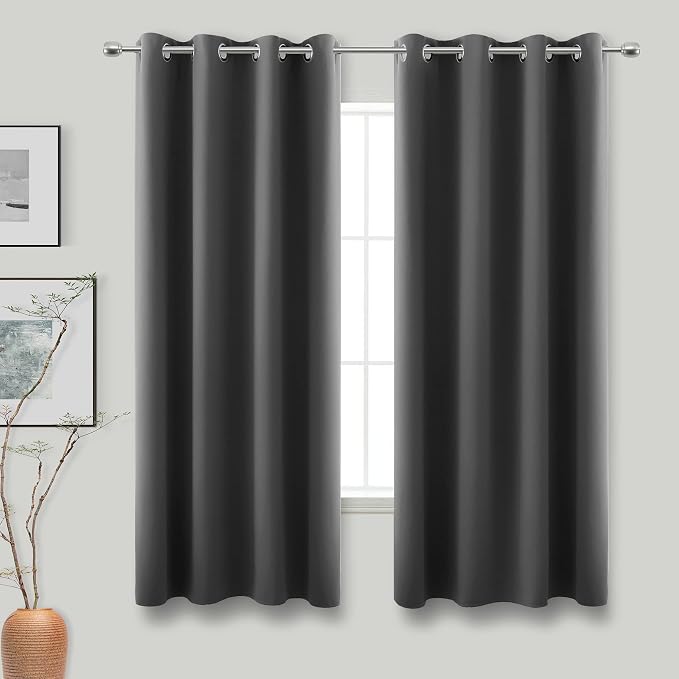 Charcoal Grey Curtains for Bedroom 2 Panel Set Grommet Thermal Insulated Light by KOUFALL