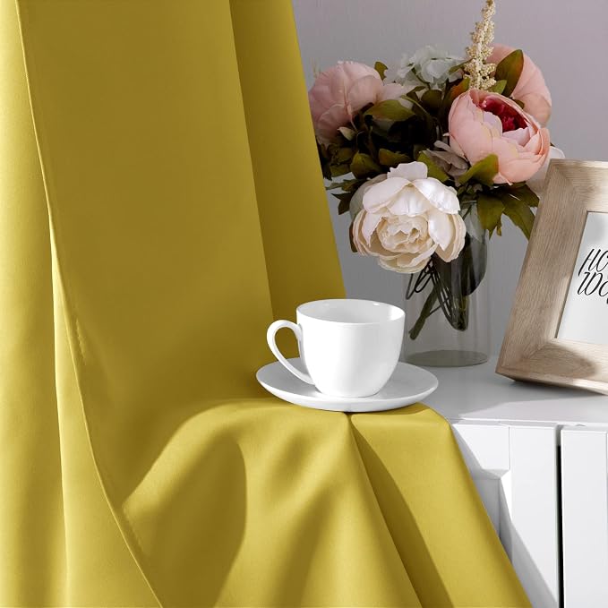 HOMEIDEAS Blackout Curtains for Bedroom 52 X 96 Inch Long 2 Panels Set Yellow - Image 5