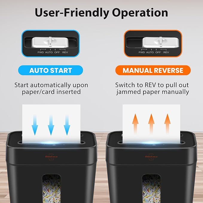 VidaTeco Paper Shredder for Home Use 6-Sheet Cross-Cut Shredder,Also Shred Card/Clip/Staple,P-4 Higher Security,Small Document Shredding Machine for Office,Heavy Duty with Jam Proof,3.04-Gal Bin
