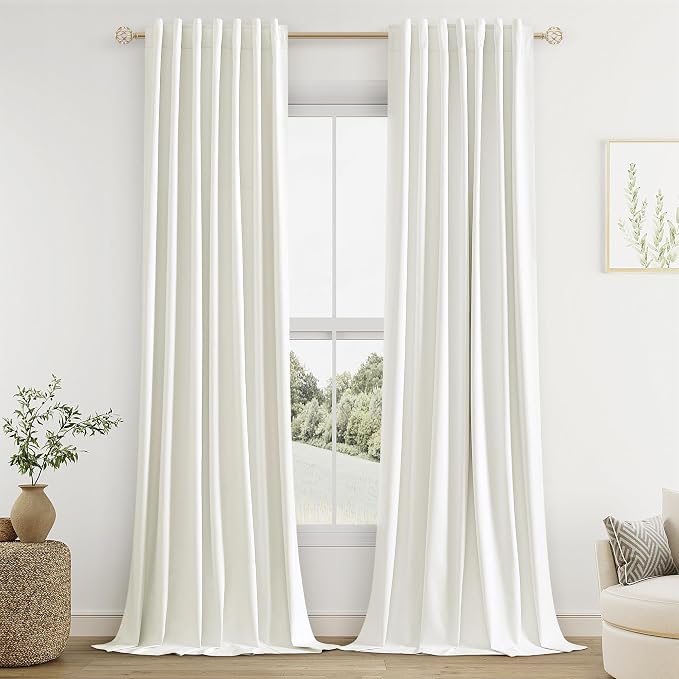 Ivory 100% Blackout Linen Curtains 96 Inch Length 2 Panels Set by Guken