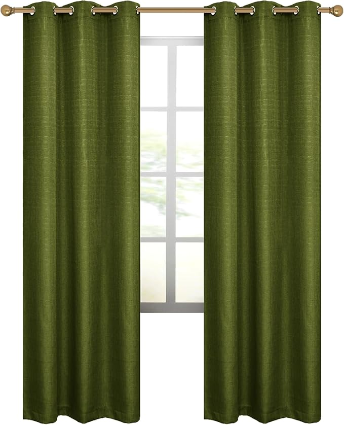 Diraysid 100% Blackout Curtains Olive Green Linen Curtains - Image 7