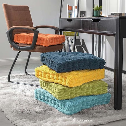 Meditation Floor Pillow 2 Pack Large Square and Round Floor Cushions for Adults Blue Corduroy Floor Seat Pillows Cushion for Living Room Balcony Tatami Yoga,18x18 Inch