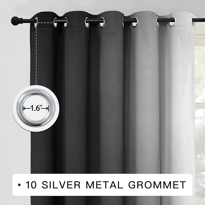 COSVIYA Grommet Ombre Black Room Darkening Curtains 84 inch - Image 3