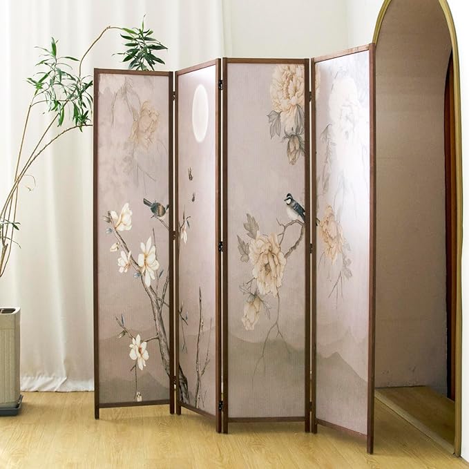 4 Panel Room Divider, 5.6 ft Tall Blackout Folding Privacy Screen by PawlaBay