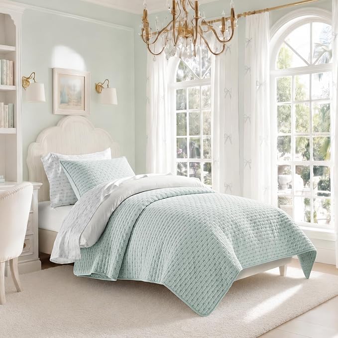 100% Cotton Cross Stitch Quilt Set, Seafoam Aqua | 100% Cotton, Elegant Cross - Image 6