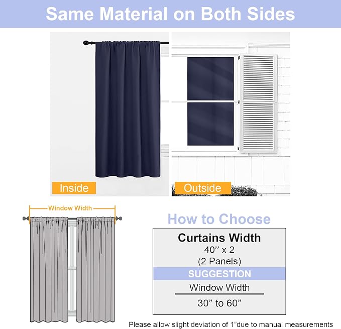 Simplebrand Ava Navy Blue Short 36 Inches Blackout Curtain 2 Panels Set - Image 8