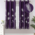 Purple Blackout Curtains for Bedroom, Room Darkening Silver Palm Tree Pattern by ESTELARTEXTILER