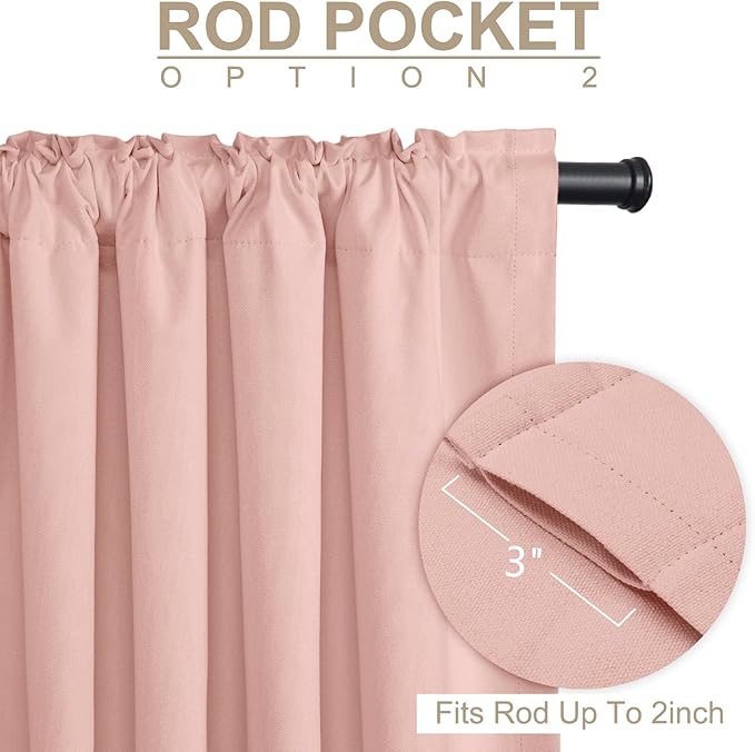 Linen Textured Total Blackout Sliding Door Curtains 96 Inches Long, Blush Pink - Image 4