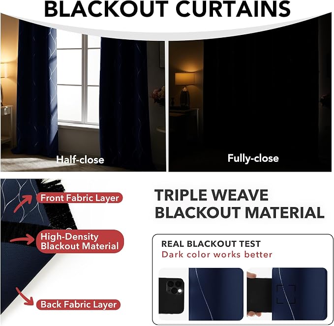 Deconovo Curtains for Living Room, Pattern Blackout Curtains 84 Inches Long | - Image 6